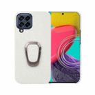 For Samsung Galaxy M53 5G Ring Holder Litchi Texture Genuine Leather Phone Case(White) - 1