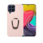 For Samsung Galaxy M53 5G Ring Holder Litchi Texture Genuine Leather Phone Case(Pink) - 1