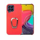 For Samsung Galaxy M53 5G Ring Holder Litchi Texture Genuine Leather Phone Case(Red) - 1