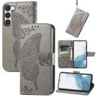 For Samsung Galaxy S23+ 5G Butterfly Love Flower Embossed Leather Phone Case(Gray) - 1