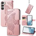 For Samsung Galaxy S23 Ultra 5G Butterfly Love Flower Embossed Leather Phone Case(Rose Gold) - 1