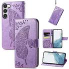 For Samsung Galaxy S23 Ultra 5G Butterfly Love Flower Embossed Leather Phone Case(Lavender) - 1