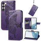 For Samsung Galaxy S23 Ultra 5G Butterfly Love Flower Embossed Leather Phone Case(Purple) - 1