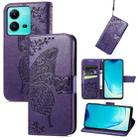 For vivo V25 Butterfly Love Flower Embossed Leather Phone Case(Purple) - 1