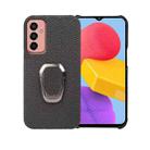 For Samsung Galaxy M13 4G Ring Holder Litchi Texture Genuine Leather Phone Case(Black) - 1
