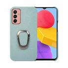 For Samsung Galaxy M13 4G Ring Holder Litchi Texture Genuine Leather Phone Case(Cyan) - 1