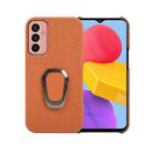 For Samsung Galaxy M13 4G Ring Holder Litchi Texture Genuine Leather Phone Case(Brown) - 1