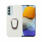 For Samsung Galaxy M23 5G Ring Holder Litchi Texture Genuine Leather Phone Case(White) - 1