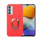 For Samsung Galaxy M23 5G Ring Holder Litchi Texture Genuine Leather Phone Case(Red) - 1