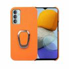 For Samsung Galaxy M23 5G Ring Holder Litchi Texture Genuine Leather Phone Case(Yellow) - 1