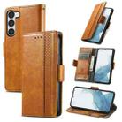 For Samsung Galaxy S23 5G CaseNeo Splicing Dual Magnetic Buckle Leather Phone Case(Khaki) - 1