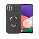 For Samsung Galaxy A22 5G/F42 5G Ring Holder Litchi Texture Genuine Leather Phone Case(Black) - 1