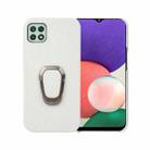For Samsung Galaxy A22 5G/F42 5G Ring Holder Litchi Texture Genuine Leather Phone Case(White) - 1