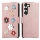 For Samsung Galaxy S23 5G Stereoscopic Flowers Leather Phone Case(Rose Gold) - 1