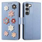 For Samsung Galaxy S23+ 5G Stereoscopic Flowers Leather Phone Case(Blue) - 1