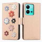 For vivo V25 Stereoscopic Flowers Leather Phone Case(Khaki) - 1