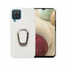 For Samsung Galaxy A12 Ring Holder Litchi Texture Genuine Leather Phone Case(White) - 1