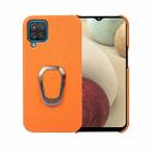 For Samsung Galaxy A12 Ring Holder Litchi Texture Genuine Leather Phone Case(Yellow) - 1