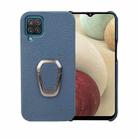 For Samsung Galaxy A12 Ring Holder Litchi Texture Genuine Leather Phone Case(Blue) - 1