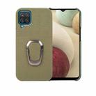 For Samsung Galaxy A12 Ring Holder Litchi Texture Genuine Leather Phone Case(Green) - 1