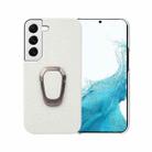 For Samsung Galaxy S22 5G Ring Holder Litchi Texture Genuine Leather Phone Case(White) - 1