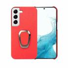 For Samsung Galaxy S22 5G Ring Holder Litchi Texture Genuine Leather Phone Case(Red) - 1