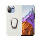 For Xiaomi Mi 11 Pro Ring Holder Litchi Texture Genuine Leather Phone Case(White) - 1