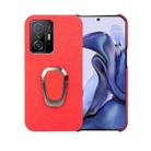 For Xiaomi Mi 11T / 11T Pro Ring Holder Litchi Texture Genuine Leather Phone Case(Red) - 1