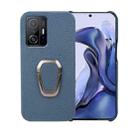 For Xiaomi Mi 11T / 11T Pro Ring Holder Litchi Texture Genuine Leather Phone Case(Blue) - 1