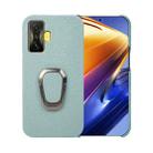 For Xiaomi Poco F4 GT Ring Holder Litchi Texture Genuine Leather Phone Case(Cyan) - 1