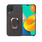 For Samsung Galaxy M32 Ring Holder Litchi Texture Genuine Leather Phone Case(Black) - 1