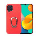 For Samsung Galaxy M32 Ring Holder Litchi Texture Genuine Leather Phone Case(Red) - 1