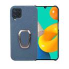 For Samsung Galaxy M32 Ring Holder Litchi Texture Genuine Leather Phone Case(Blue) - 1