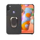 For Samsung Galaxy A11 US Version Ring Holder Litchi Texture Genuine Leather Phone Case(Black) - 1