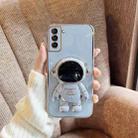 For Samsung Galaxy S22 Ultra 5G Plating Astronaut Holder Phone Case(Blue) - 1