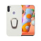 For Samsung Galaxy A11 EU Version Ring Holder Litchi Texture Genuine Leather Phone Case(White) - 1