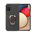 For Samsung Galaxy A02s US Version Ring Holder Litchi Texture Genuine Leather Phone Case(Black) - 1