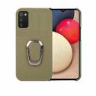 For Samsung Galaxy A02s US Version Ring Holder Litchi Texture Genuine Leather Phone Case(Green) - 1