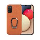 For Samsung Galaxy A02s EU Version Ring Holder Litchi Texture Genuine Leather Phone Case(Brown) - 1