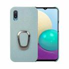 For Samsung Galaxy A02 / M02 Ring Holder Litchi Texture Genuine Leather Phone Case(Cyan) - 1