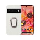 For Google Pixel 6 Ring Holder Litchi Texture Genuine Leather Phone Case(White) - 1