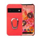 For Google Pixel 6 Ring Holder Litchi Texture Genuine Leather Phone Case(Red) - 1