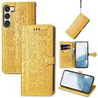 For Samsung Galaxy S23 5G Cute Cat and Dog Embossed Leather Phone Case(Yellow) - 1