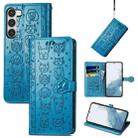 For Samsung Galaxy S23 5G Cute Cat and Dog Embossed Leather Phone Case(Blue) - 1