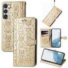 For Samsung Galaxy S23 5G Cute Cat and Dog Embossed Leather Phone Case(Gold) - 1