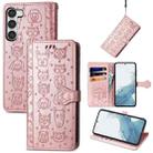For Samsung Galaxy S23 Ultra 5G Cute Cat and Dog Embossed Leather Phone Case(Rose Gold) - 1
