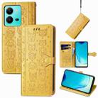 For vivo V25 Cute Cat and Dog Embossed Leather Phone Case(Yellow) - 1