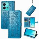 For vivo V25 Cute Cat and Dog Embossed Leather Phone Case(Blue) - 1