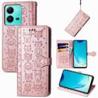For vivo V25 Cute Cat and Dog Embossed Leather Phone Case(Rose Gold) - 1