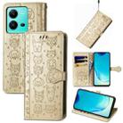 For vivo V25 Cute Cat and Dog Embossed Leather Phone Case(Gold) - 1